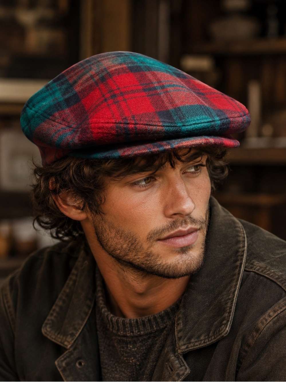 Vintage Pendleton 100% Virgin Wool Flat Cap RedTartan Plaid Newsboy Cabbie Hat